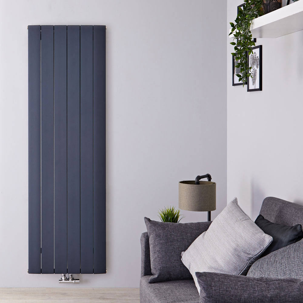 Design Heizkörper Vertikal Einlagig Mittelanschluss - Aluminium Anthrazit 1600mm x 565mm 2042W - Aurora