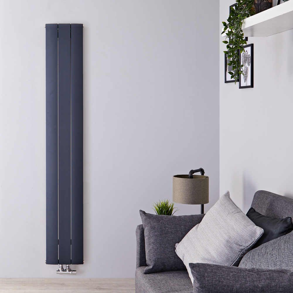 Design Heizkörper Vertikal Einlagig Mittelanschluss - Aluminium Anthrazit 1800mm x 280mm 1152W - Aurora
