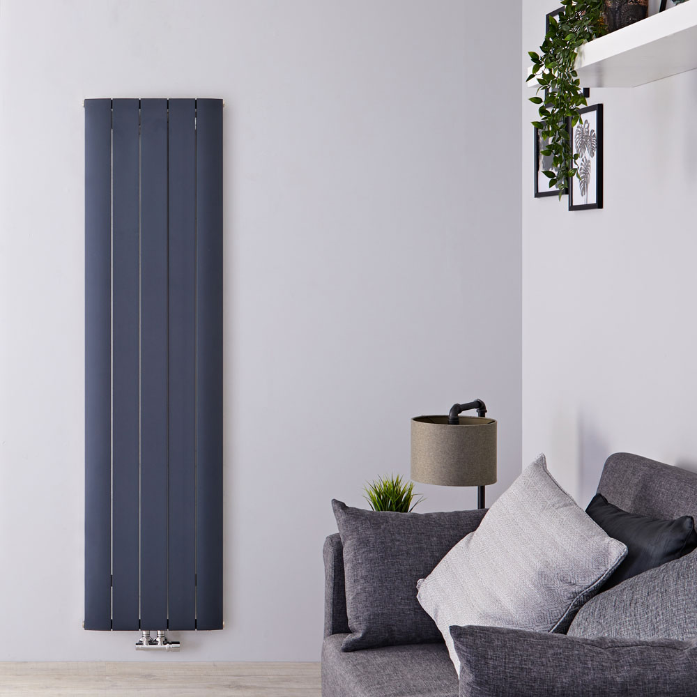 Design Heizkörper Vertikal Einlagig Mittelanschluss - Aluminium Anthrazit 1800mm x 470mm 1919W - Aurora