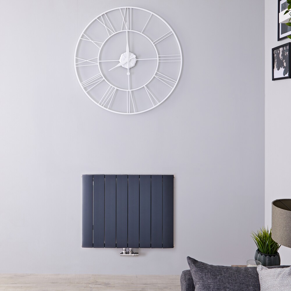 Design Heizkörper Horizontal Einlagig Mittelanschluss - Aluminium Anthrazit 600mm x 755mm 1024W - Aurora