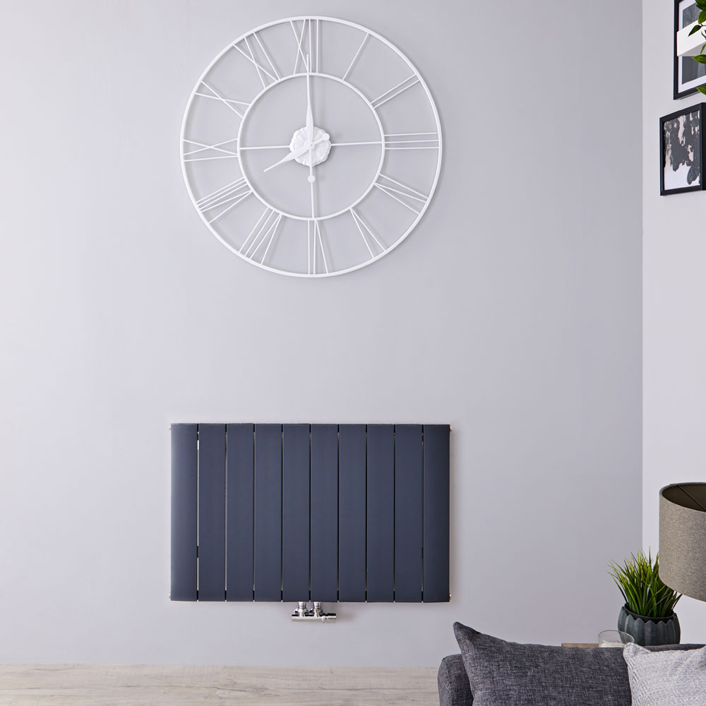 Design Heizkörper Horizontal Einlagig Mittelanschluss - Aluminium Anthrazit 600mm x 945mm 1279W - Aurora