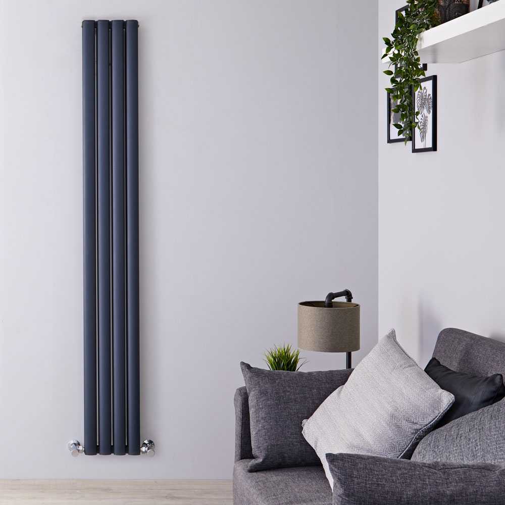 Design Heizkörper Aluminium Doppellagig Vertikal Anthrazit 1800mm x 230mm 1002W - Revive Air