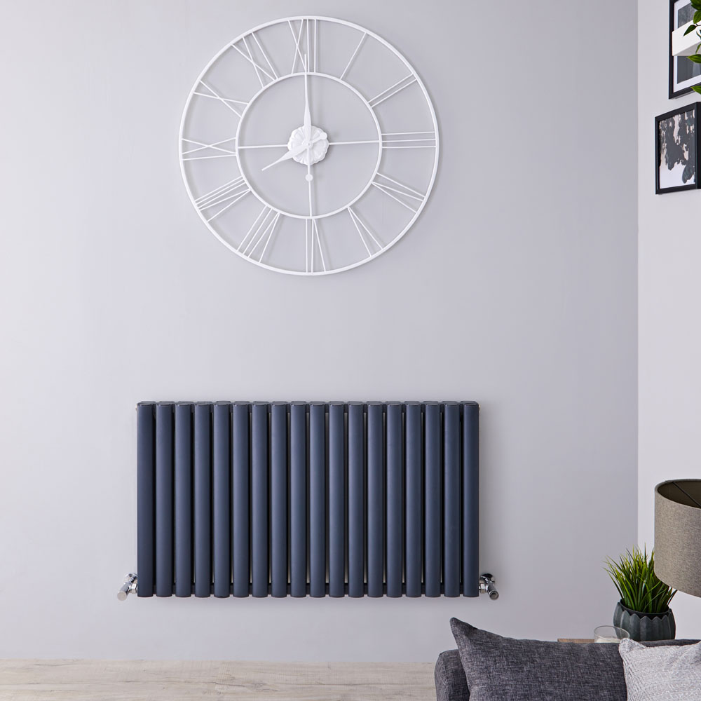 Design Heizkörper Aluminium Doppellagig Horizontal Anthrazit 600mm x 1070mm 2067W - Revive Air