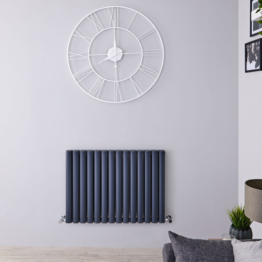 Design Heizkörper Aluminium Doppellagig Horizontal Anthrazit 600mm x 830mm 1609W - Revive Air