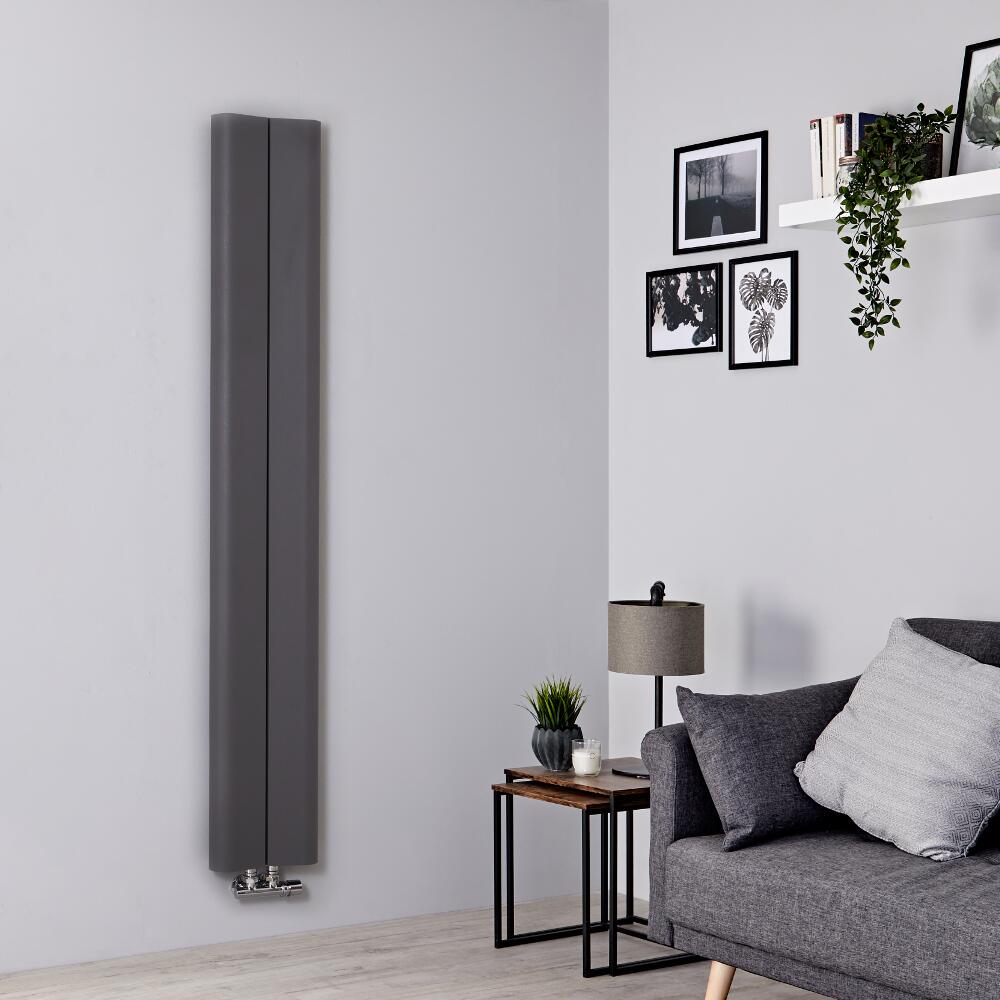 Designer Heizkörper Hellgrau Vertikal 1600mm x 245mm 579W Mittelanschluss - Aloa