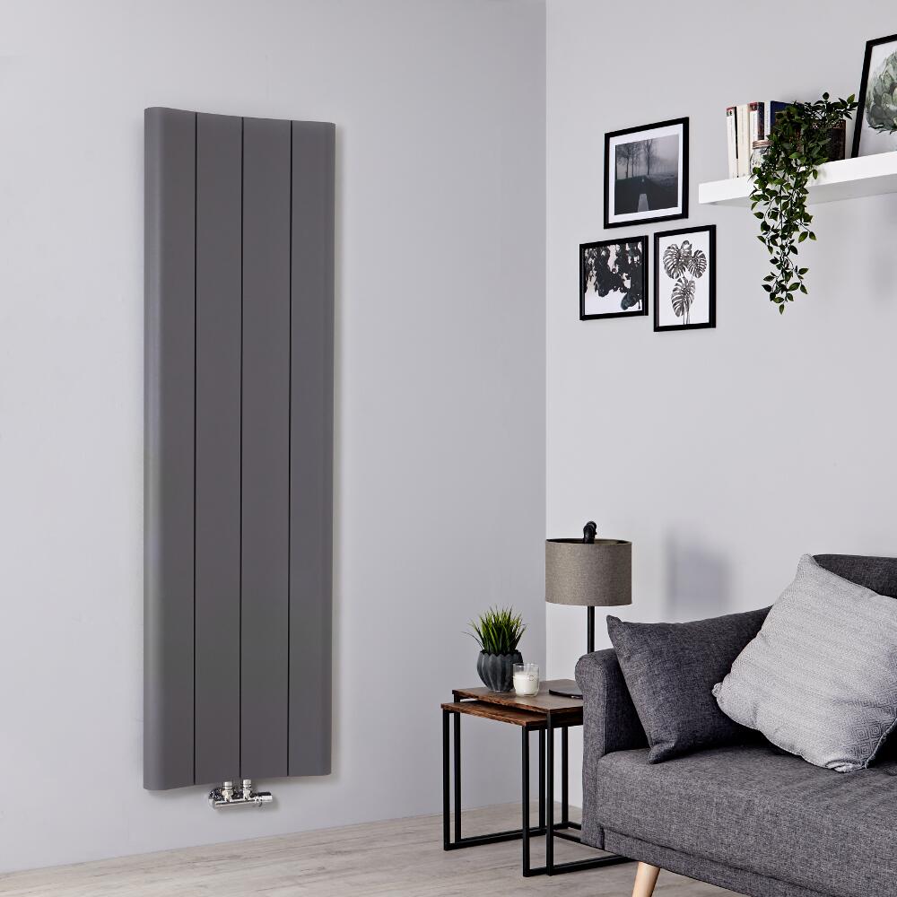 Designer Heizkörper Hellgrau Vertikal 1600mm x 495mm 1068W Mittelanschluss - Aloa