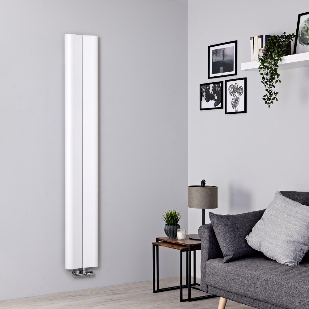 Designer Heizkörper Weiß Vertikal 1600mm x 245mm 579W Mittelanschluss - Aloa