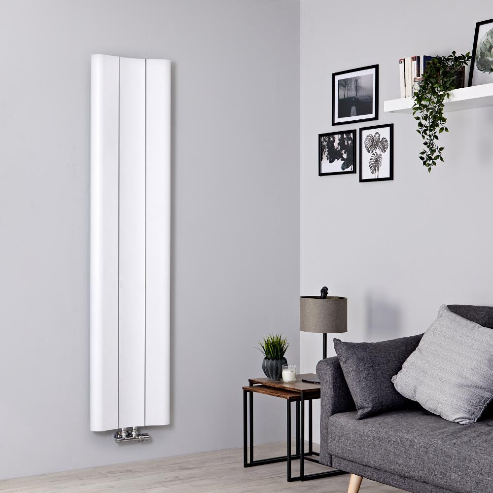 Designer Heizkörper Weiß Vertikal 1600mm x 370mm 869W Mittelanschluss - Aloa