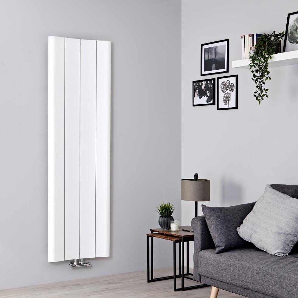 Designer Heizkörper Weiß Vertikal 1600mm x 495mm 1068W Mittelanschluss - Aloa