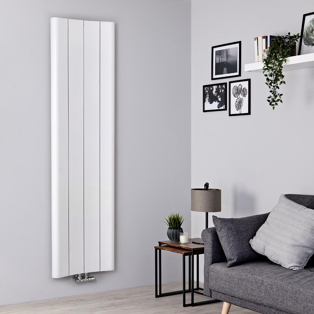Designer Heizkörper Weiß Vertikal 1800mm x 495mm 1201W Mittelanschluss - Aloa