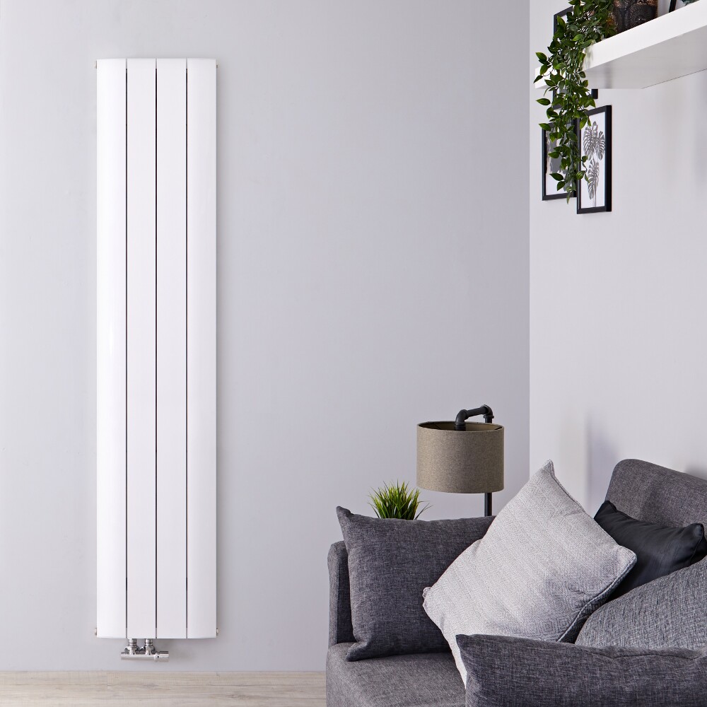 Design Heizkörper Vertikal Einlagig Mittelanschluss - Aluminium Weiß 1600mm x 375mm 1361W - Aurora