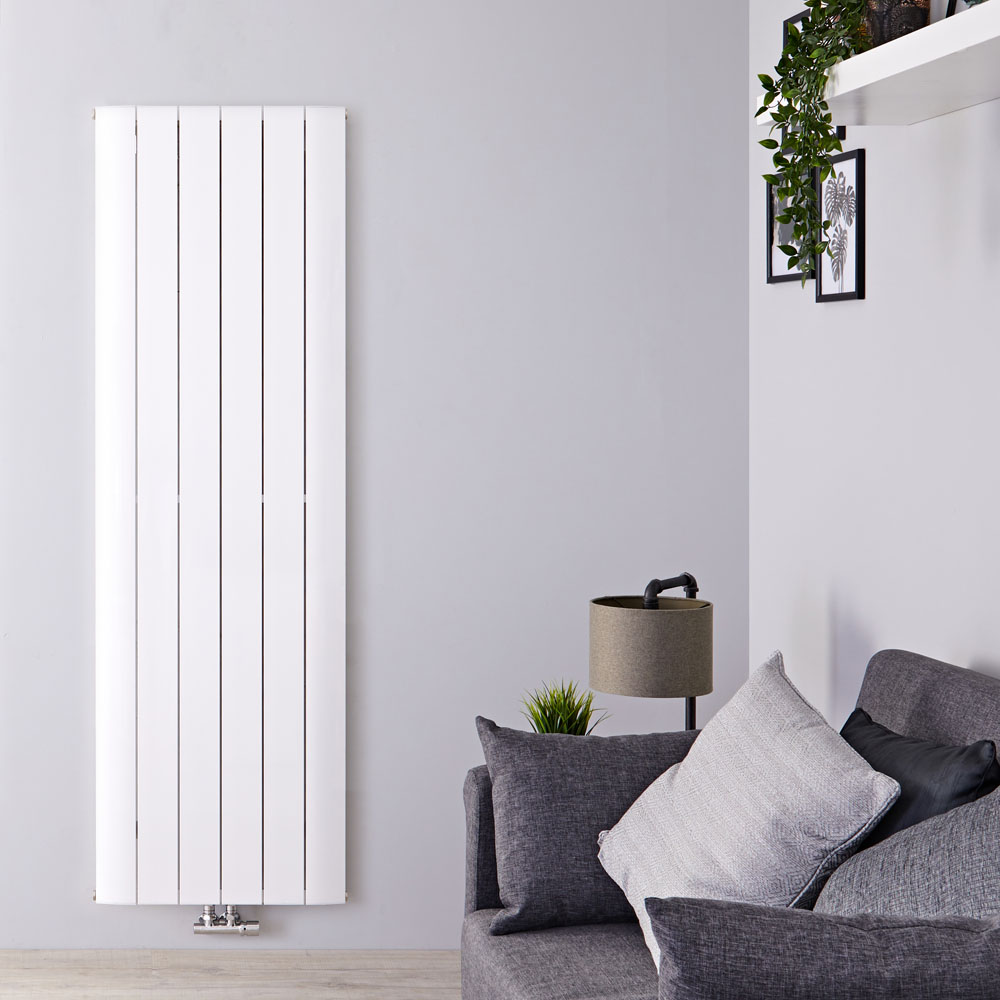Design Heizkörper Vertikal Einlagig Mittelanschluss - Aluminium Weiß 1600mm x 565mm 2042W - Aurora