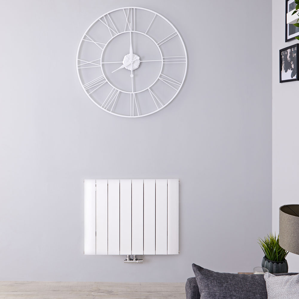 Design Heizkörper Horizontal Einlagig Mittelanschluss - Aluminium Weiß 600mm x 755mm 1024W - Aurora