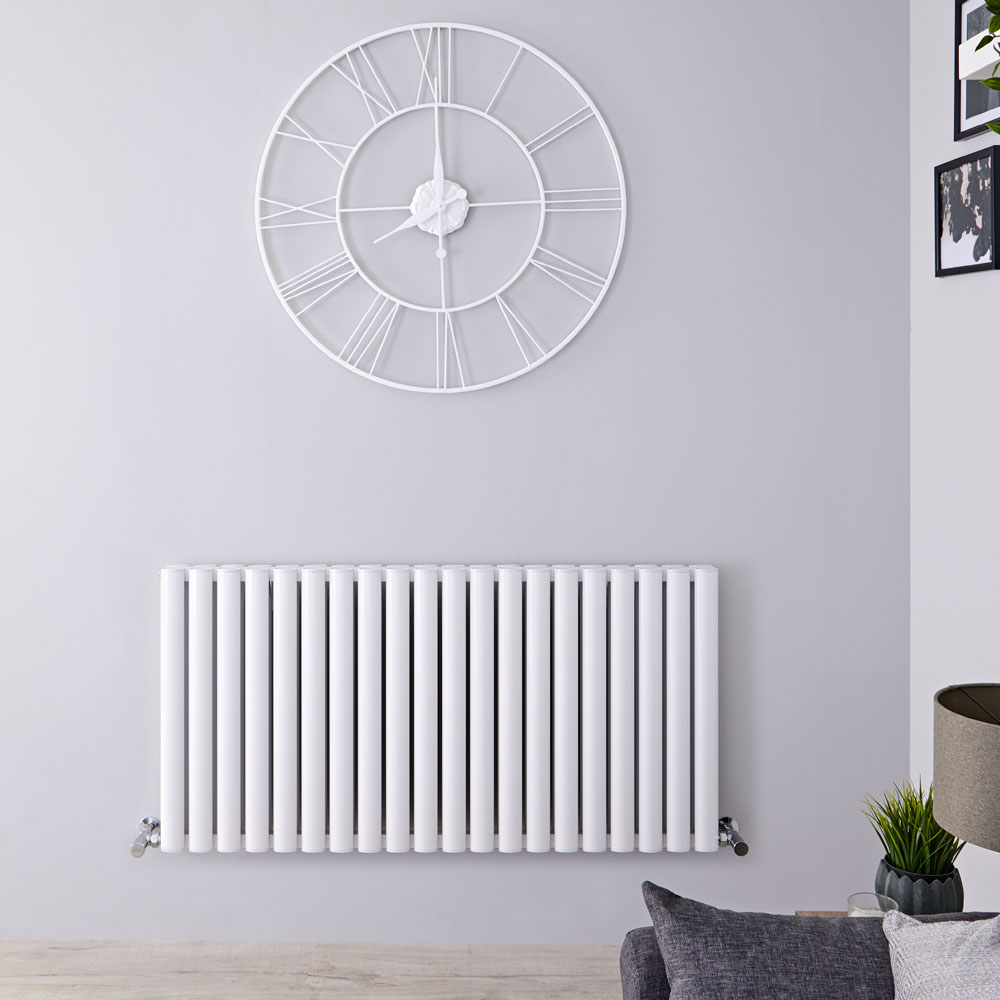 Design Heizkörper Aluminium Doppellagig Horizontal Weiß 600mm x 1190mm 2298W - Revive Air