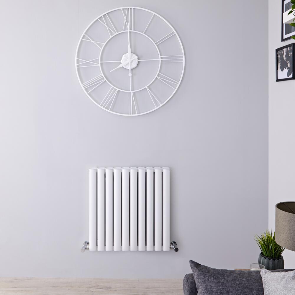Design Heizkörper Aluminium Doppellagig Horizontal Weiß 600mm x 590mm 1149W - Revive Air