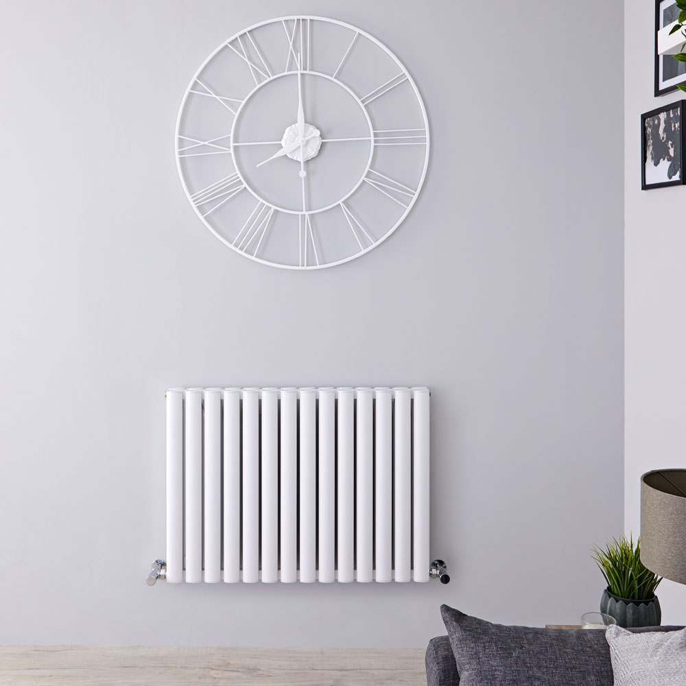 Design Heizkörper Aluminium Doppellagig Horizontal Weiß 600mm x 830mm 1609W - Revive Air