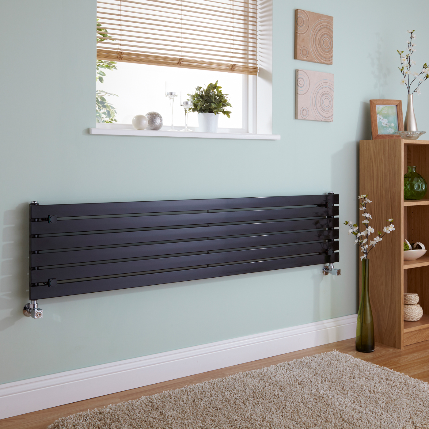 Design Heizkörper Horizontal Einlagig Schwarz 354mm x 1600mm 773W - Sloane