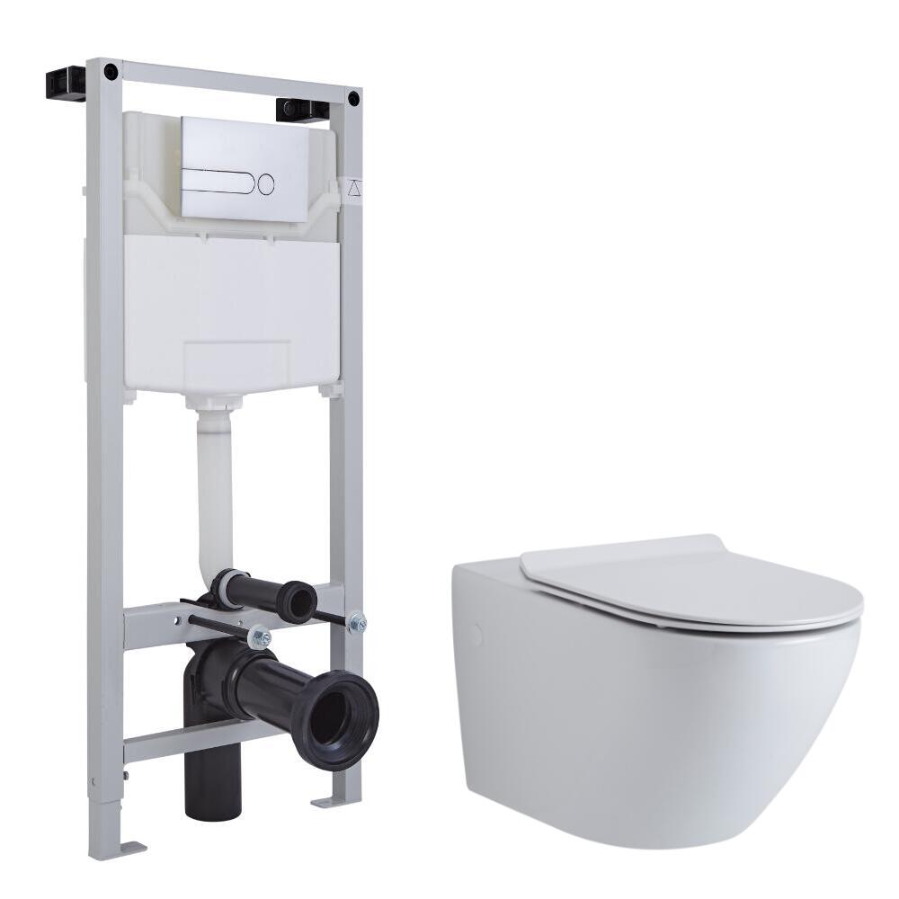 Hänge WC Oval mit Unterputzspülkasten & wählbarer Betätigungsplatte - Otterton