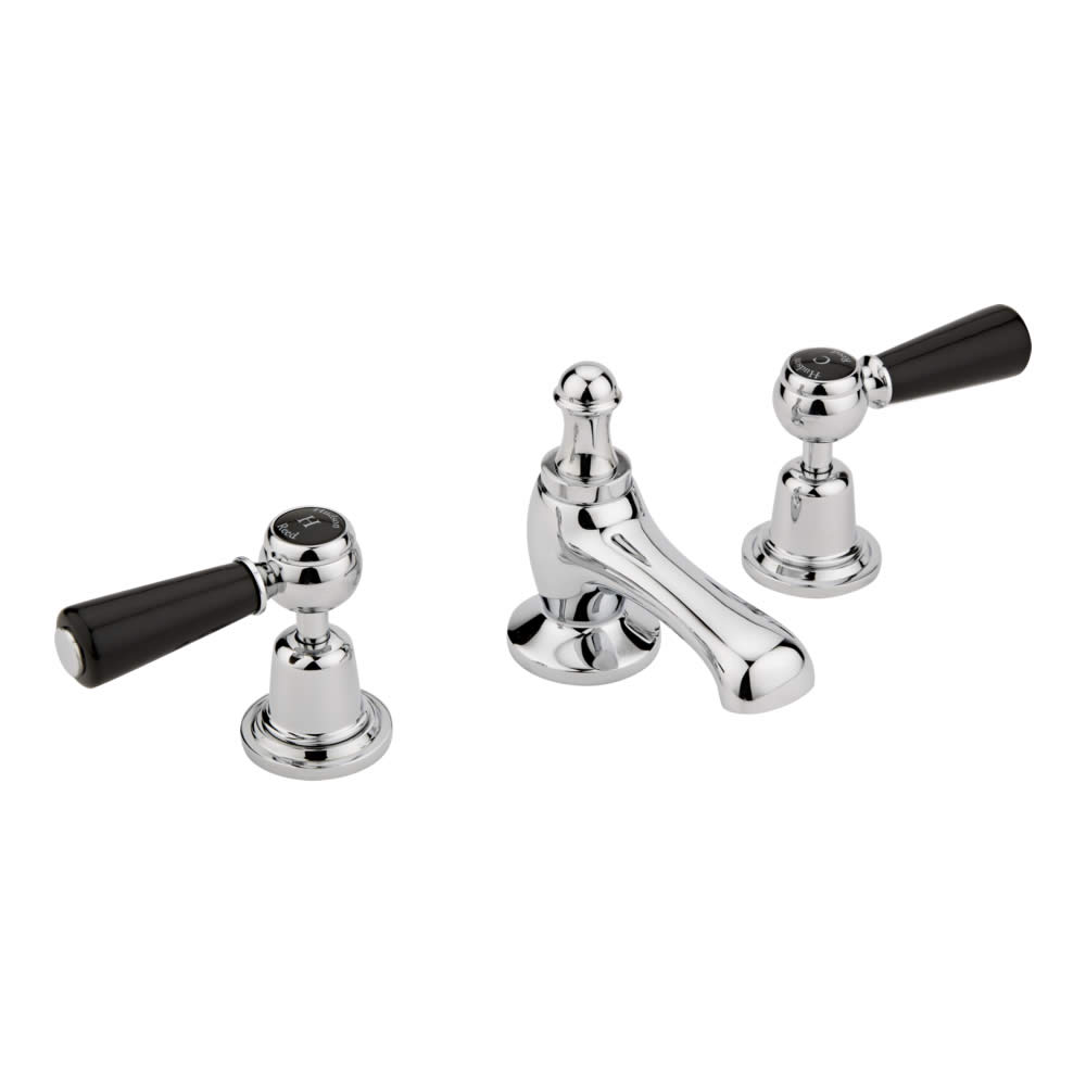 Waschtischarmatur nostalgisch mit Push Up Ablauf und schwarzen Hebelgriffen - Topaz