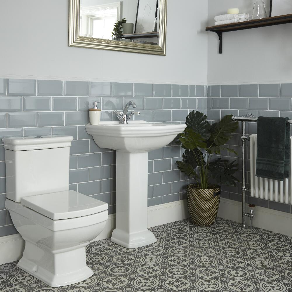 1-Loch Stand-Waschbecken mit Säule und Stand-Toilette Set - Chester