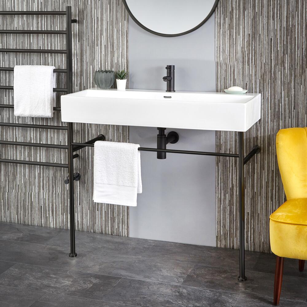 Waschtisch mit Metallgestell Schwarz Breite 1000mm - Halwell