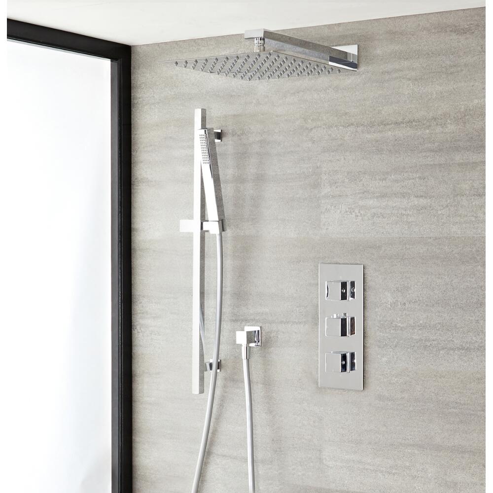 Duschsystem Kubix inkl Kopfbrause, Handbrause mit Stange & Thermostat Duscharmatur