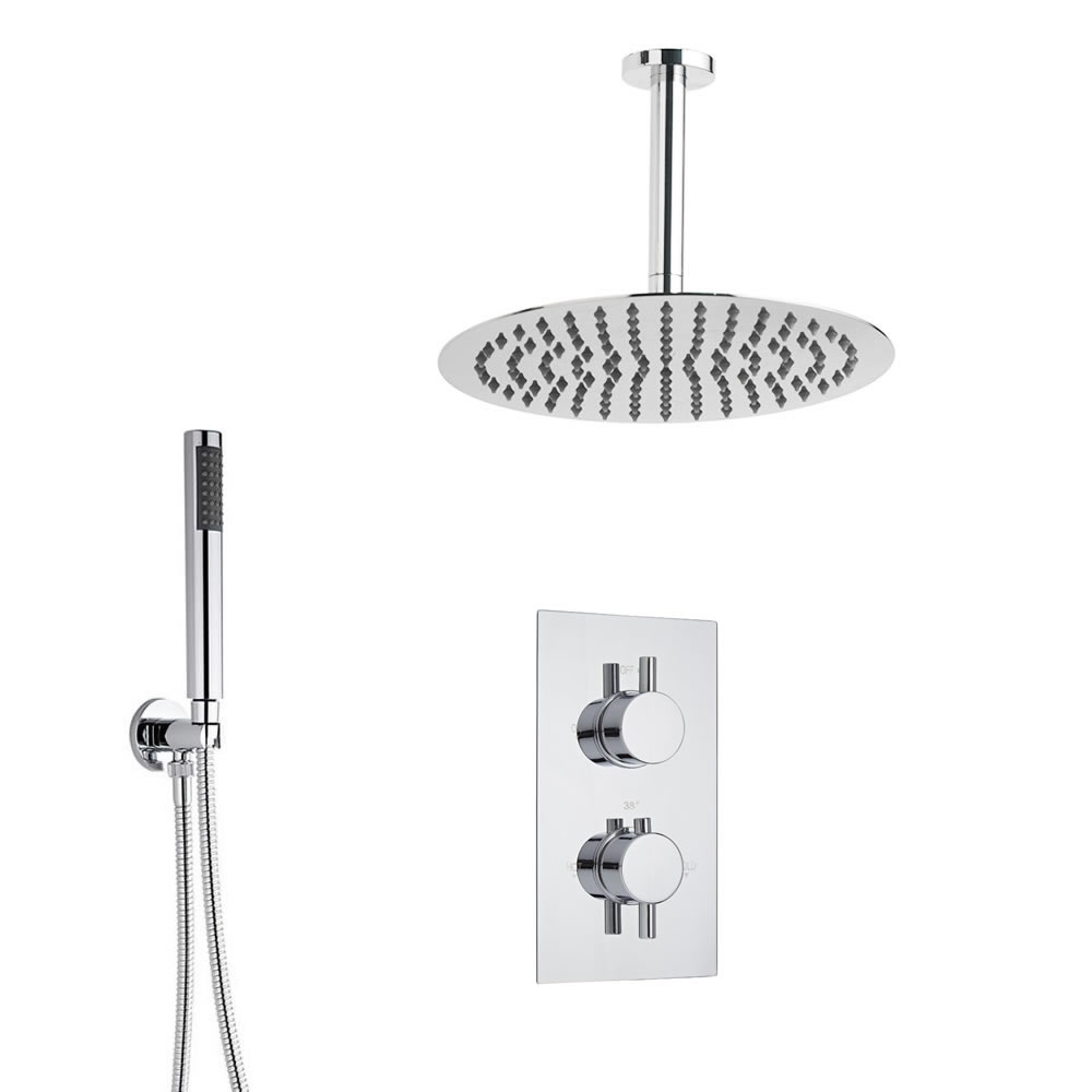 Duschsystem inkl 200mm Kopfbrause zur Deckenmontage & Twin Duscharmatur - Ecco