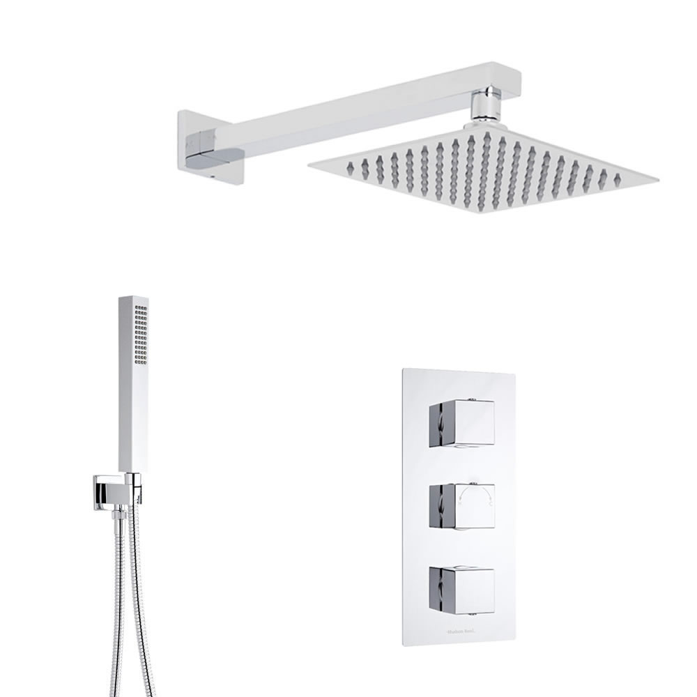 Duschsystem Kubix inkl 20x20cm Kopfbrause, Handbrause & Thermostat Duscharmatur
