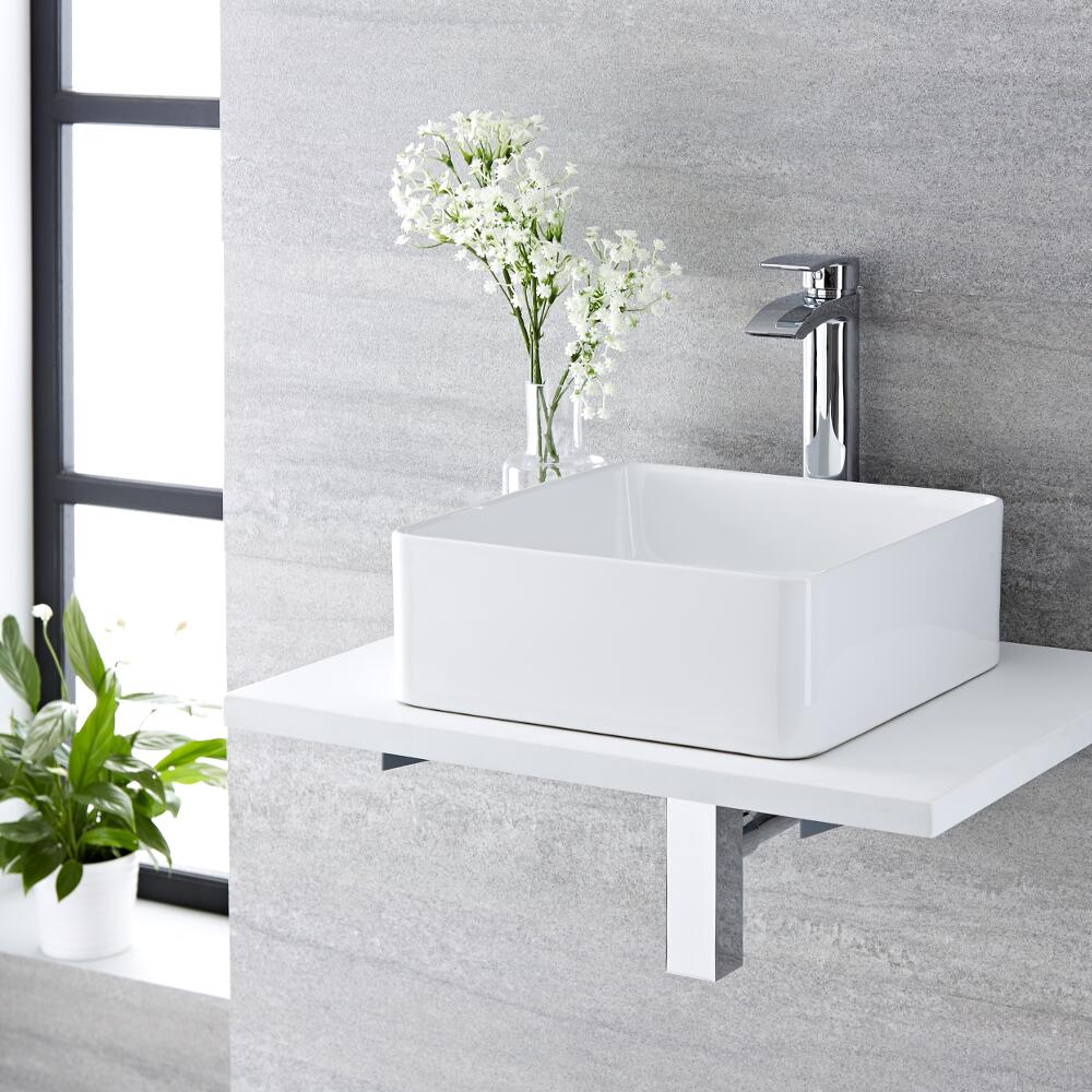 Aufsatzwaschbecken Alswear Quadratisch 360mm x 360mm mit Einhebelarmatur Razor im Set