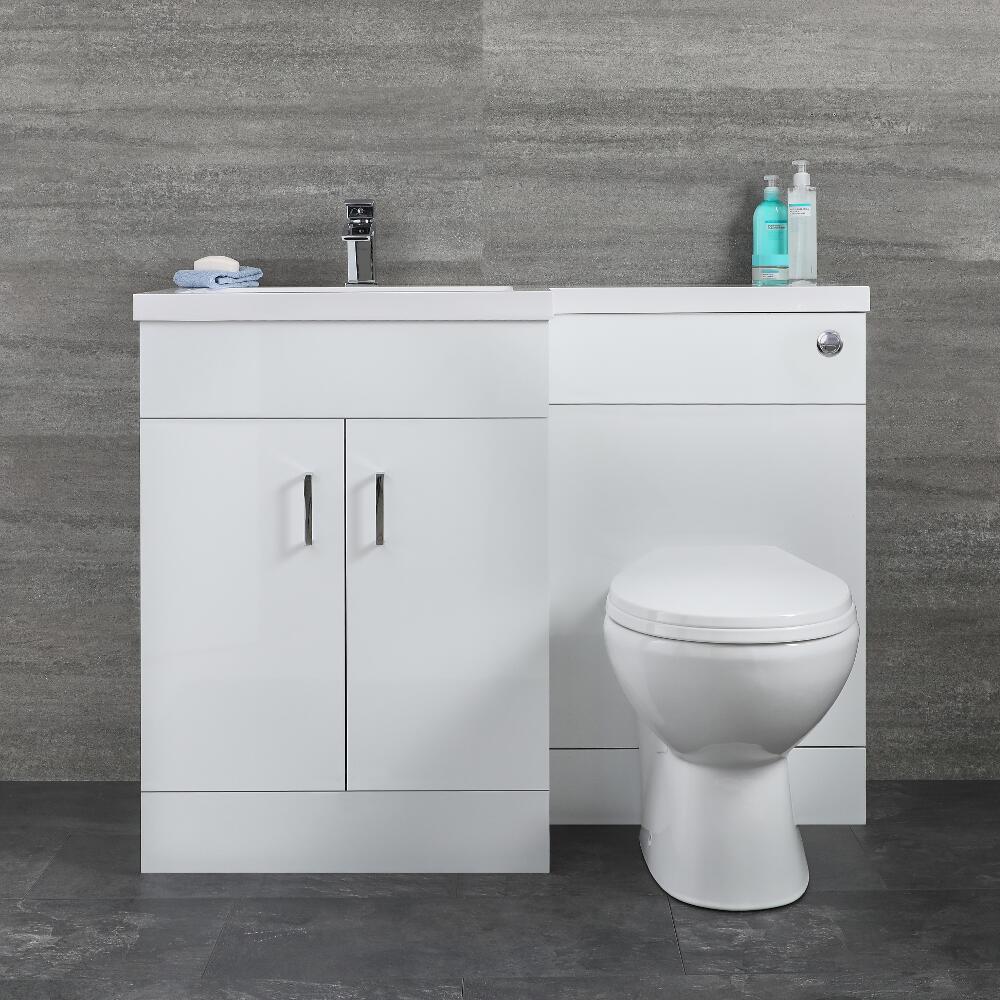 Geo Waschtisch mit Unterschrank Kombi-Set mit Stand WC Weiß, Links