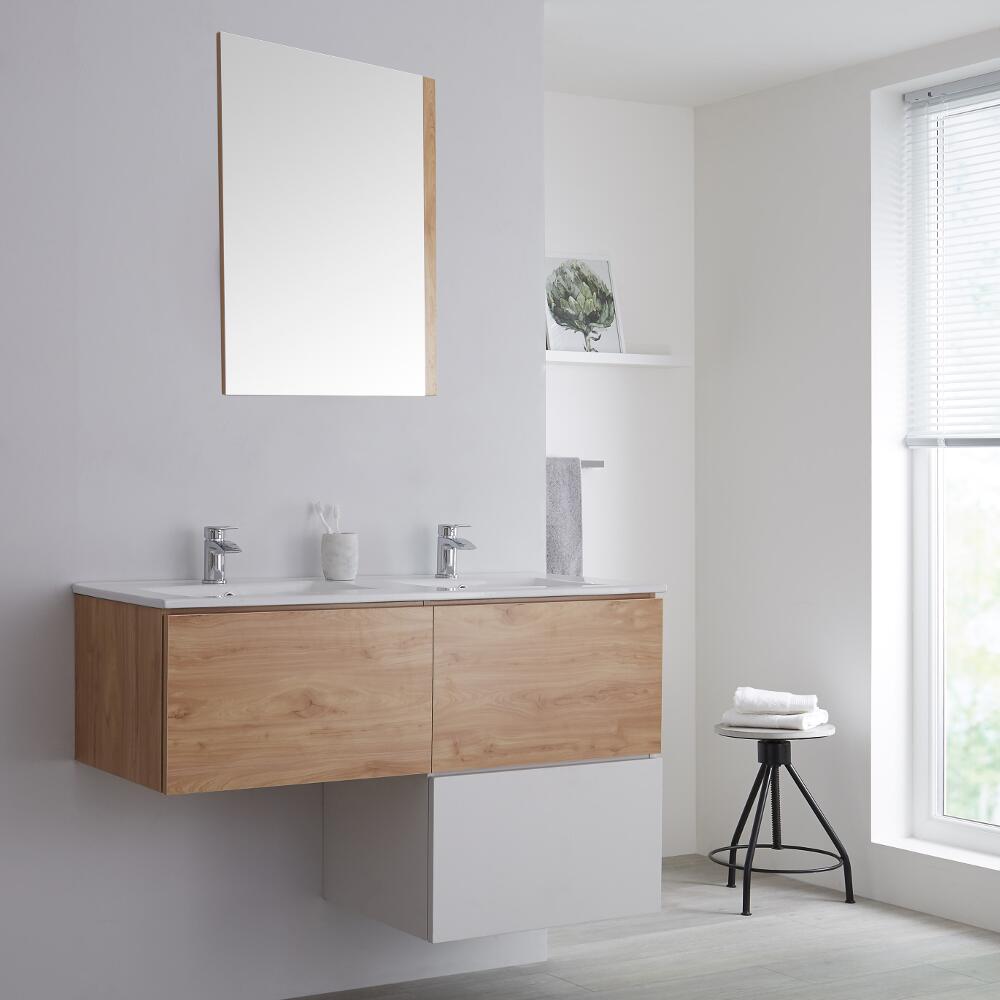 Newington - L Unterschrank 1200mm Eiche & Weiß mit versenktem Becken