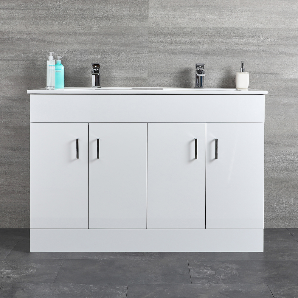 Geo Doppel-Waschbecken mit Unterschrank Weiß B 1210mm, Bodenmontage