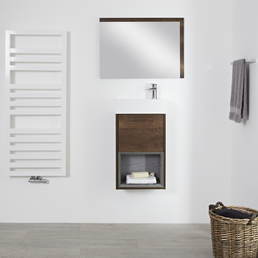 Hoxton - 400 mm moderner offener Waschtischunterschrank mit Waschbecken – dunkle Eiche