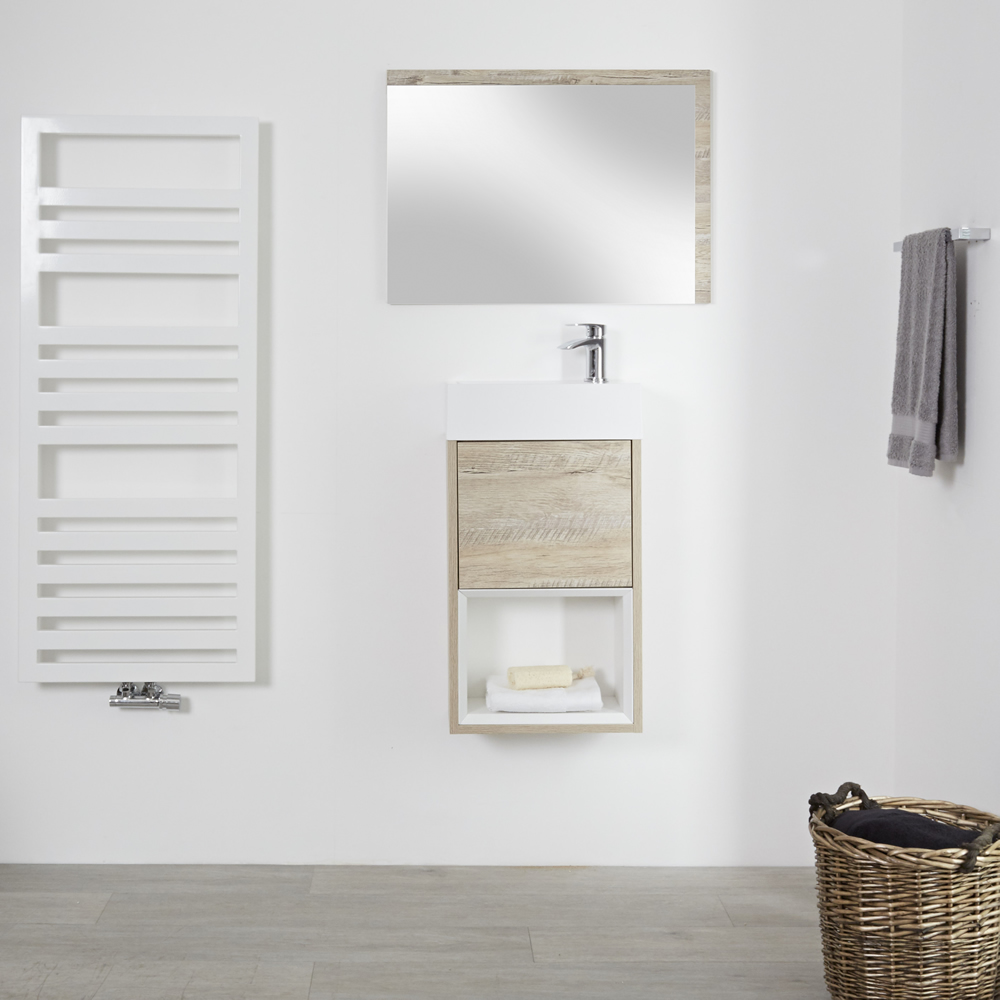 Hoxton - 400 mm moderner offener Waschtischunterschrank mit Waschbecken – helle Eiche