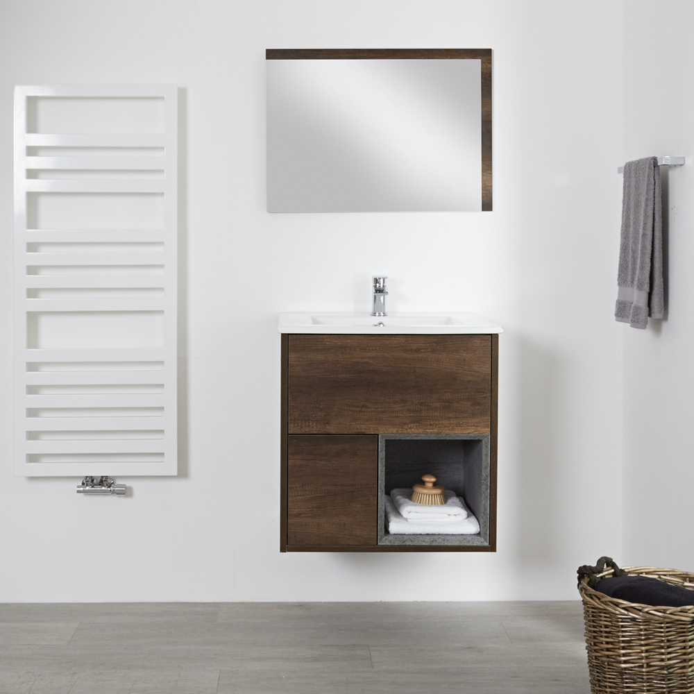 Hoxton - 600mm Waschtischunterschrank mit versenktem Waschbecken - Dunkle Eiche