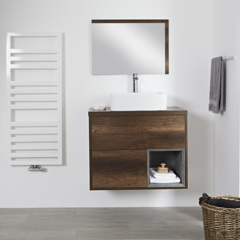Hudson Reed Hoxton - 800 mm moderner Waschtischunterschrank mit Aufsatzwaschbecken - Dunkle Eiche