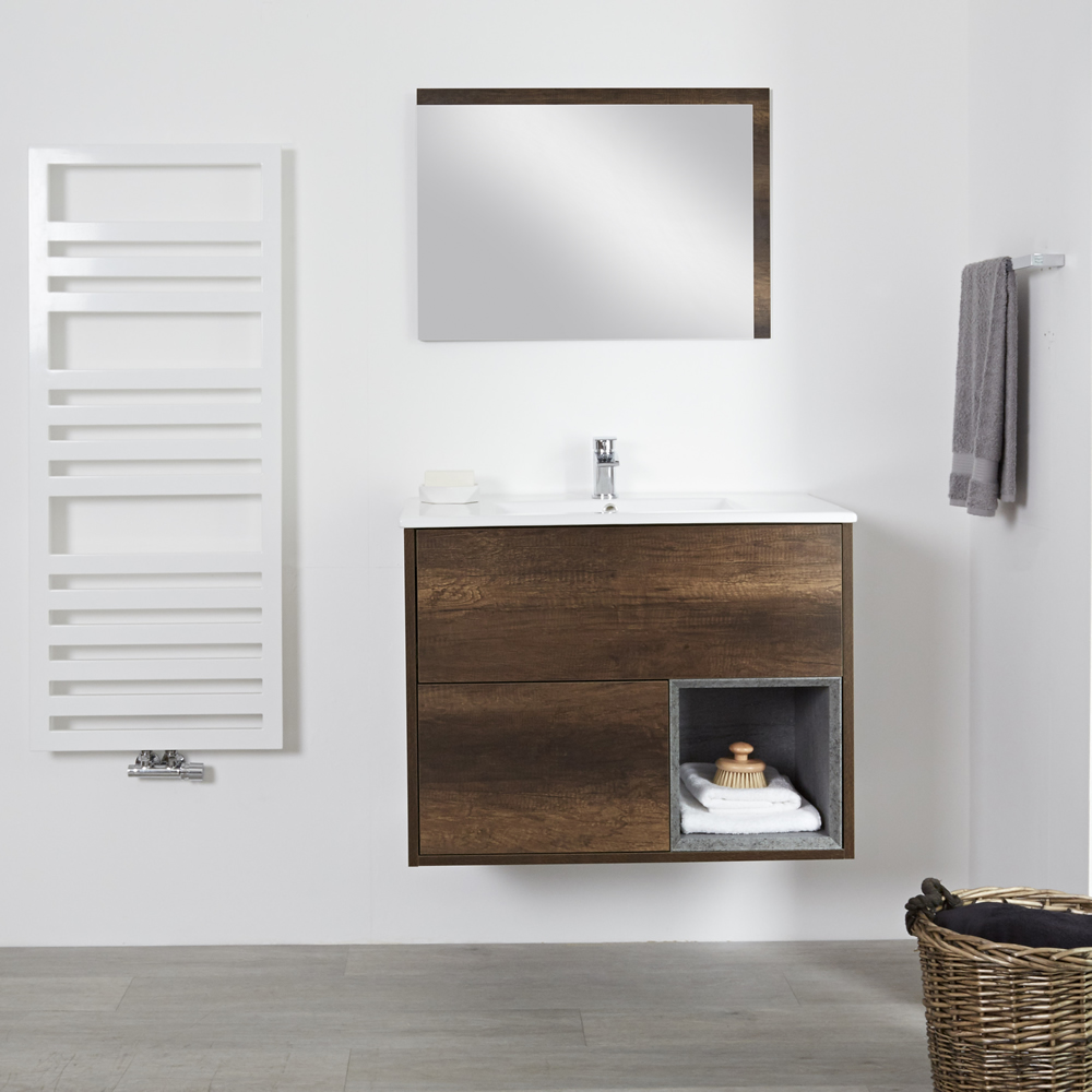 Hudson Reed Hoxton - 800mm Waschtischunterschrank mit versenktem Becken - Dunkle Eiche