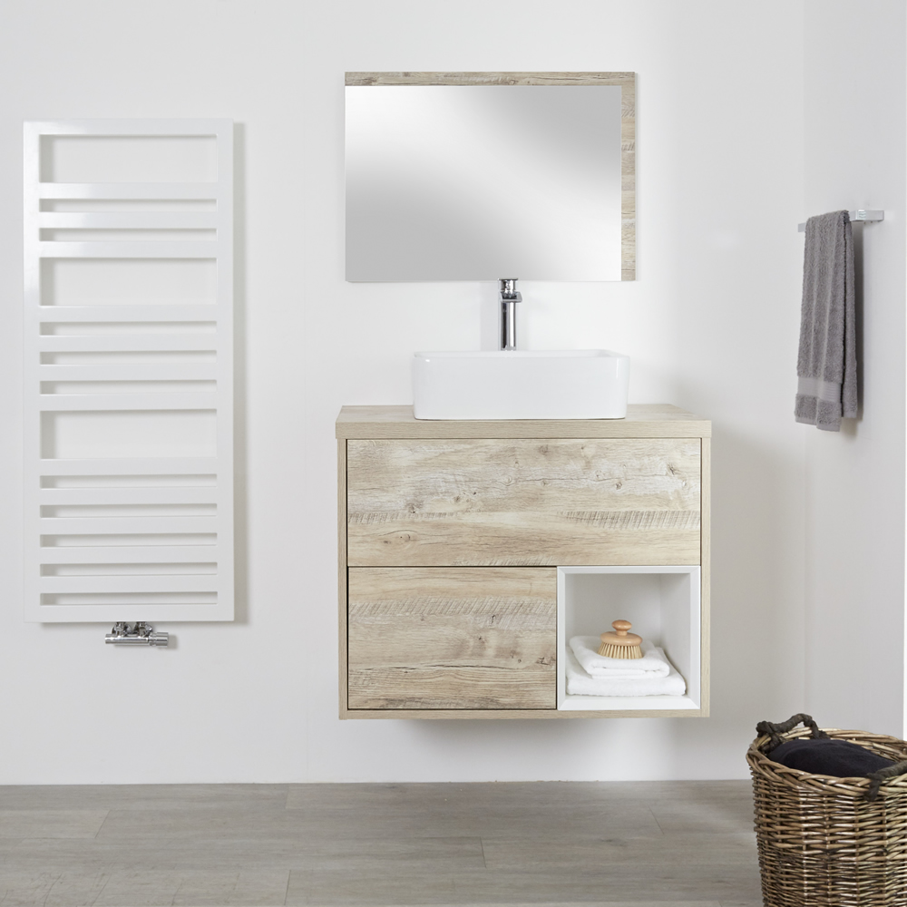 Hudson Reed Hoxton - 800 mm moderner Waschtischunterschrank mit Aufsatzwaschbecken - Helle Eiche