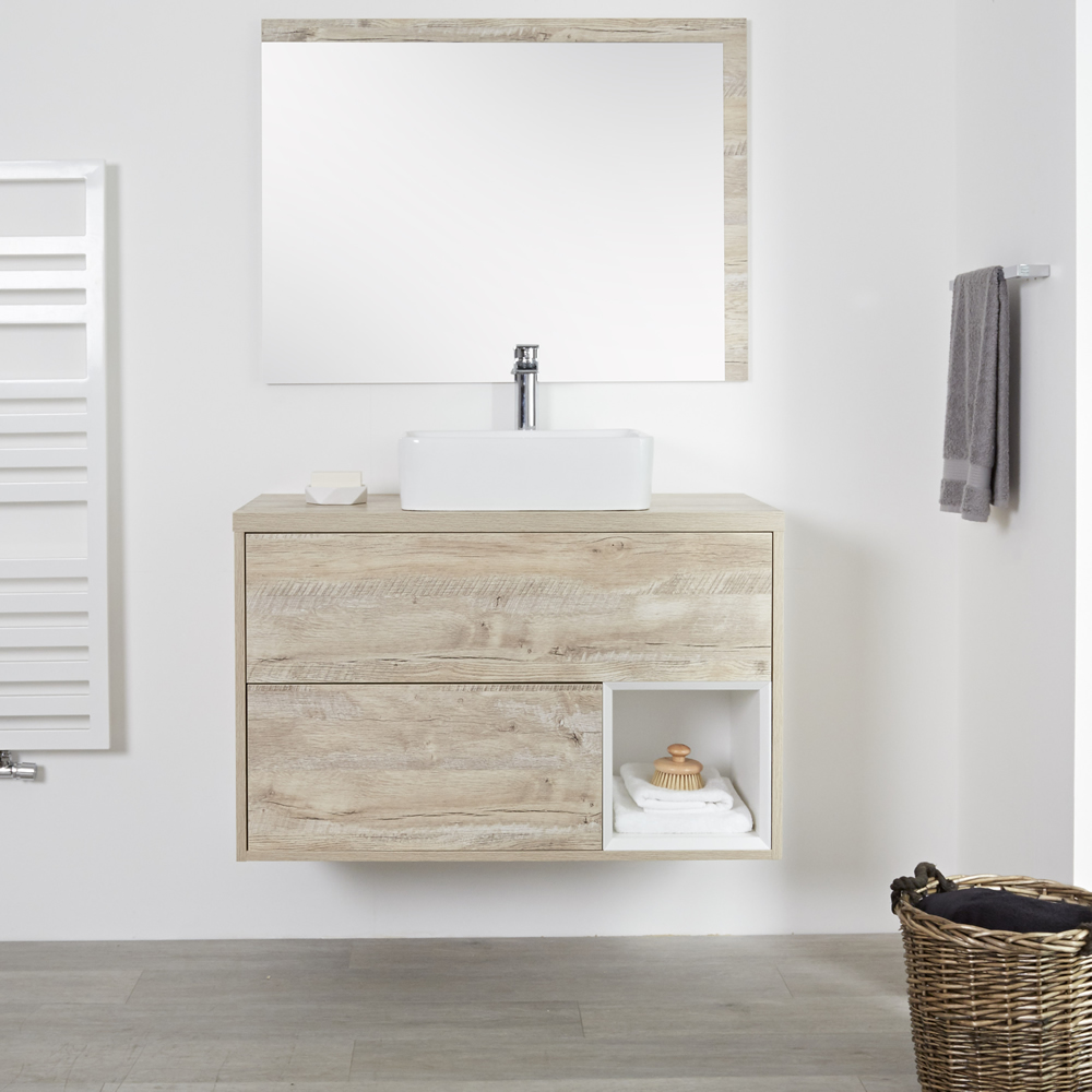 Hudson Reed Hoxton - 1000 mm moderner Waschtischunterschrank mit Aufsatzbecken - Helle Eiche