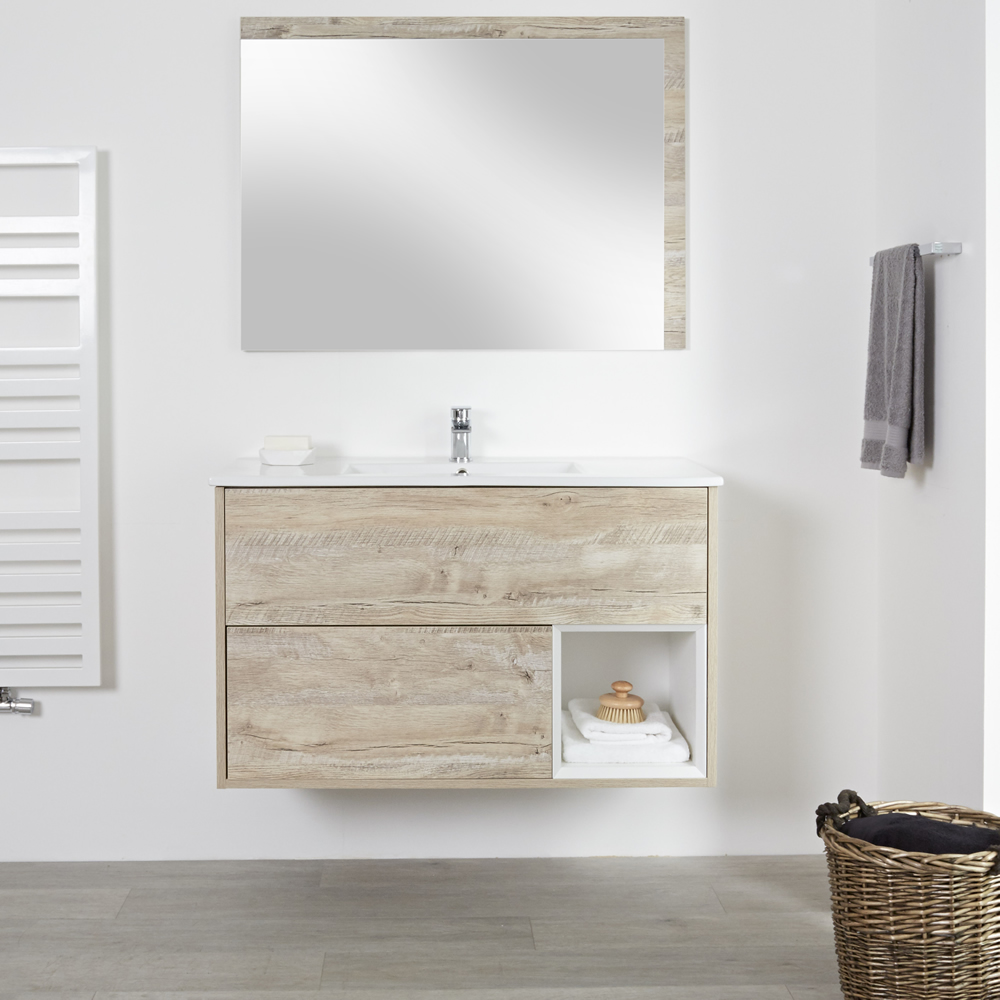 Hudson Reed Hoxton - 1000mm Waschtischunterschrank mit versenktem Becken - Helle Eiche