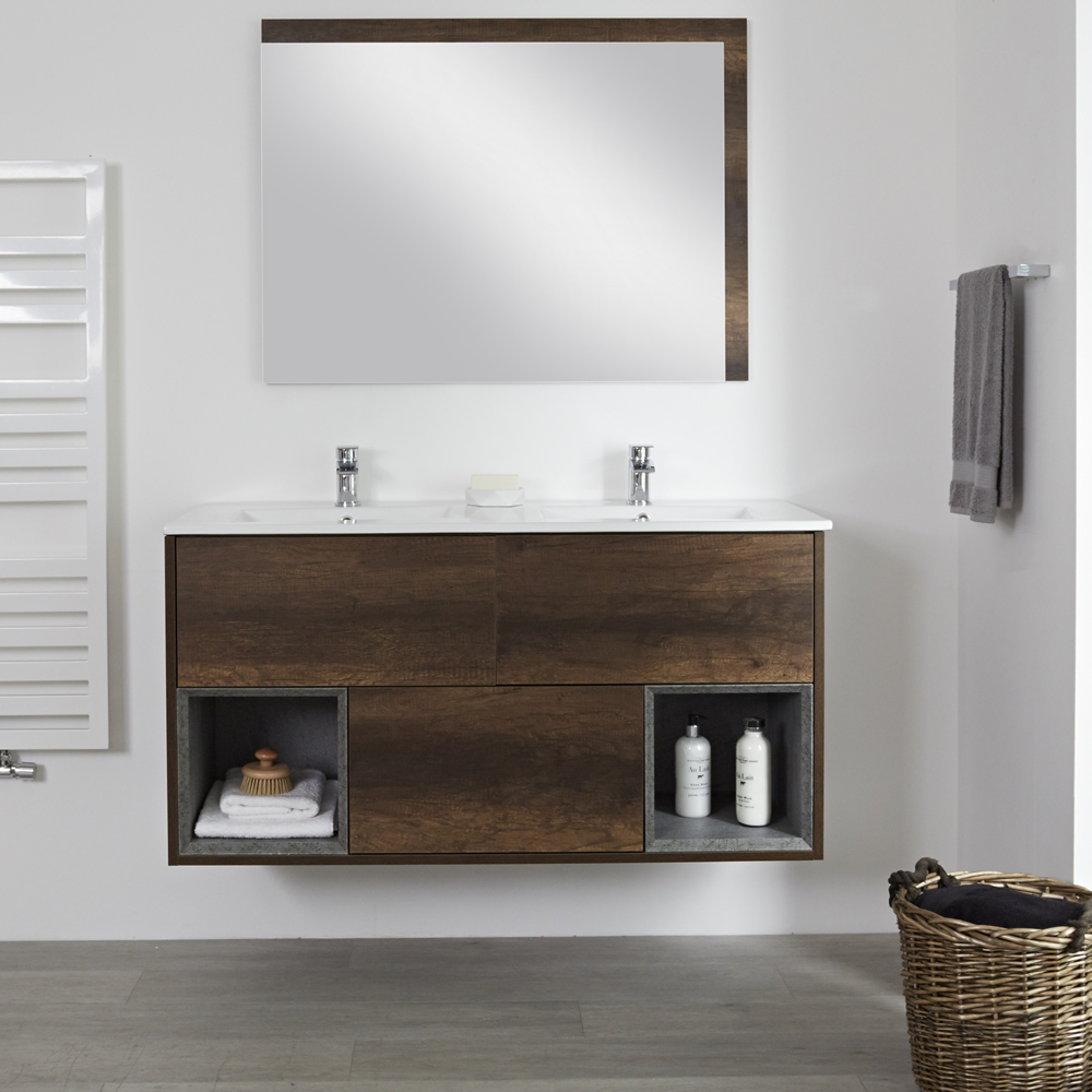 Hudson Reed Hoxton - 1200mm Waschtischunterschrank mit Doppelwaschbecken - Dunkle Eiche