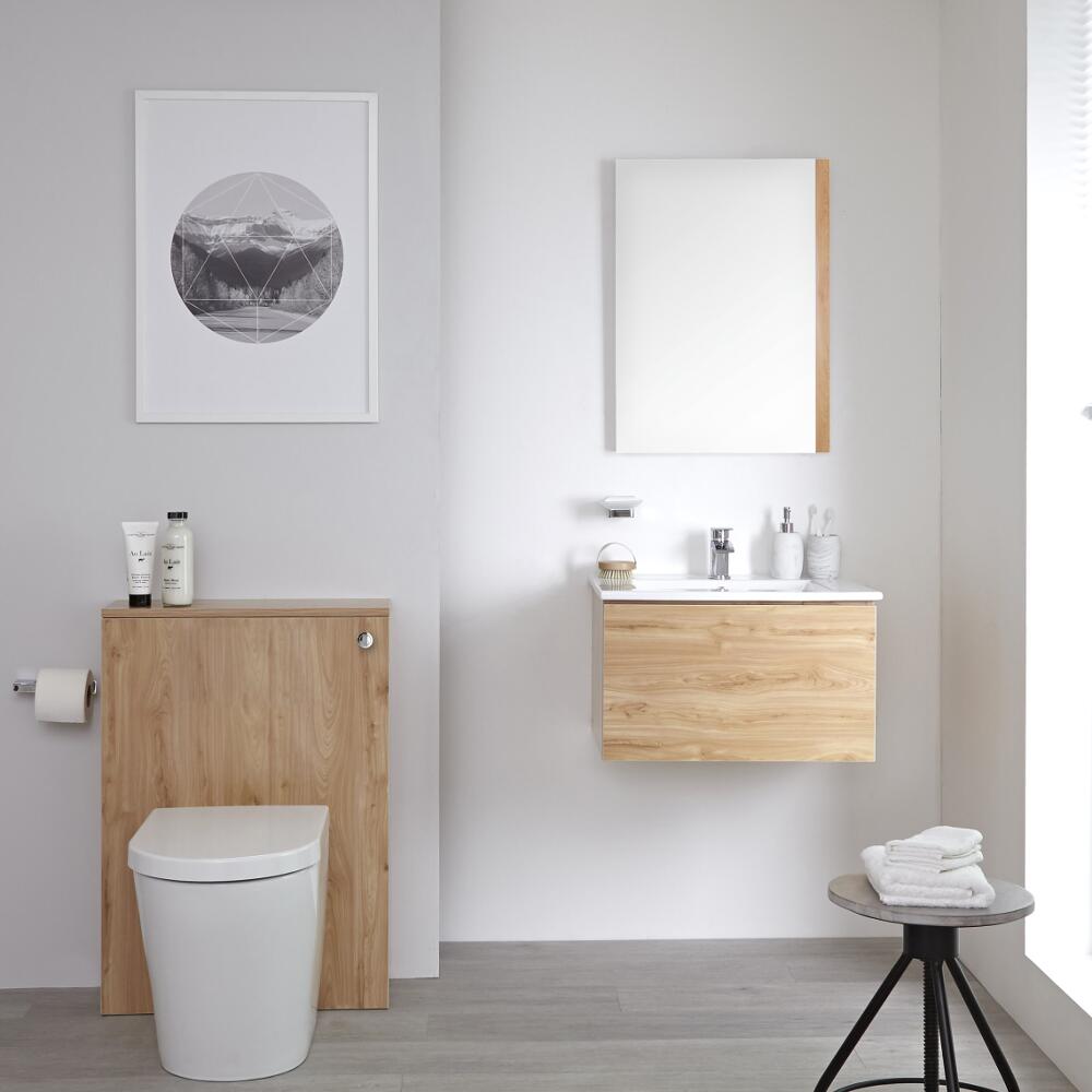 Hudson Reed Newington - Moderne Standtoilette mit Vorwandelement 600mm & Spülkasten - Goldene Eiche