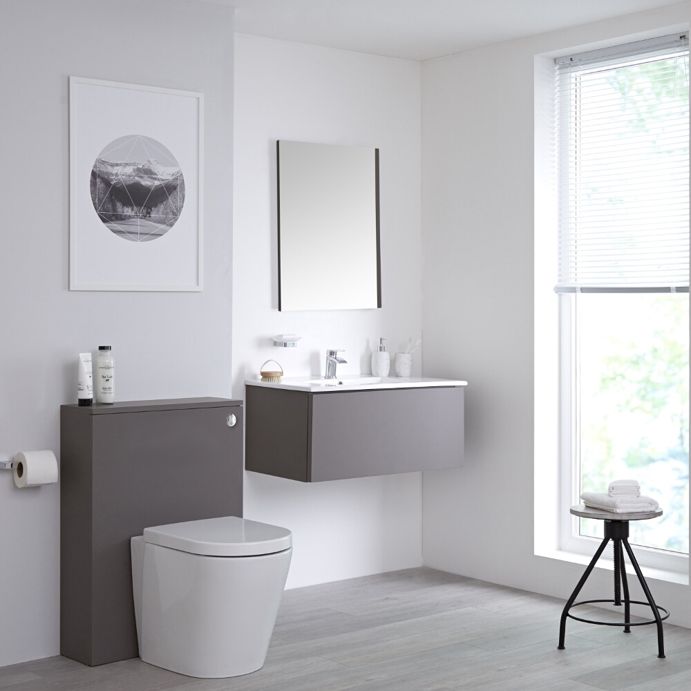 Hudson Reed Newington - Waschtisch mit Unterschrank 800mm & WC mit Vorwandelement - Mattgrau