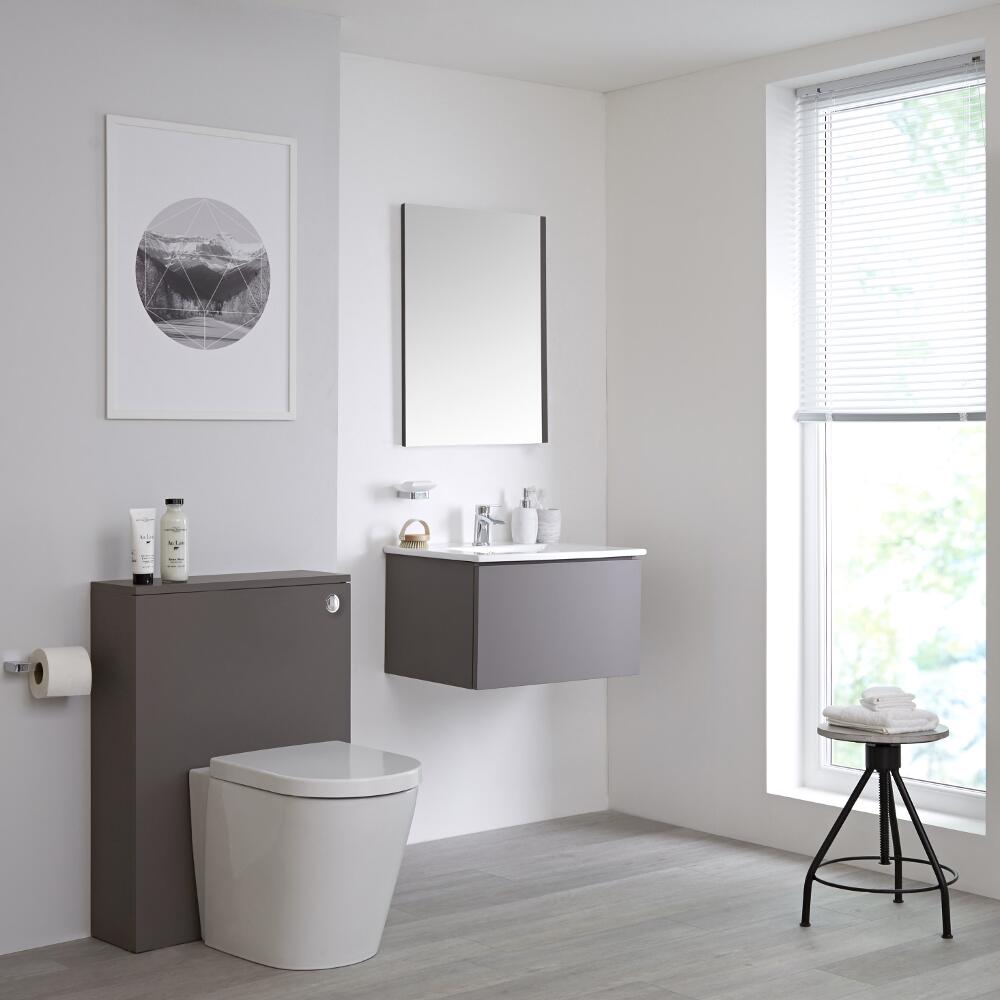 Hudson Reed Newington - Waschtisch mit Unterschrank 600mm & WC mit Vorwandelement – Mattgrau