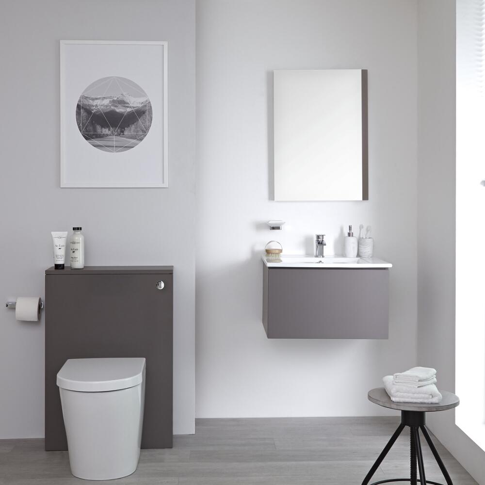 Hudson Reed Newington - Moderne Standtoilette mit Vorwandelement 600mm & Spülkasten - Mattgrau