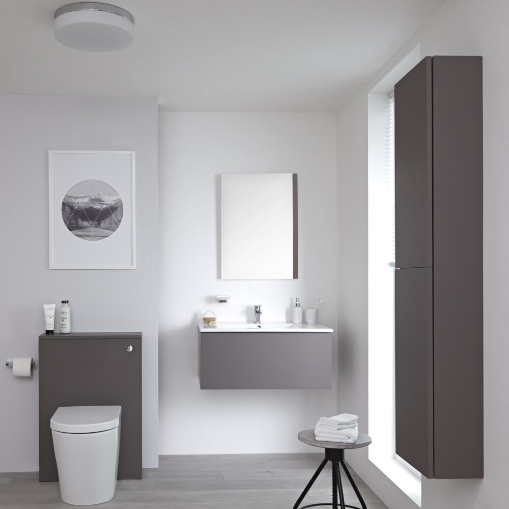 Hudson Reed Newington - Waschtisch mit Unterschrank 800mm, WC mit Vorwandelement, Badschrank & Spiegel -Mattgrau