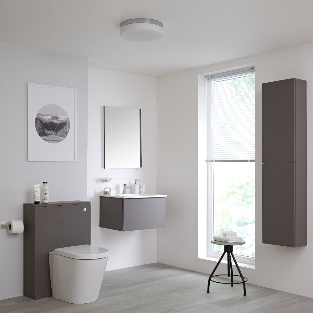 Newington - Waschtisch mit Unterschrank 600mm, WC mit Vorwandelement, Badschrank & Spiegel - Mattgrau