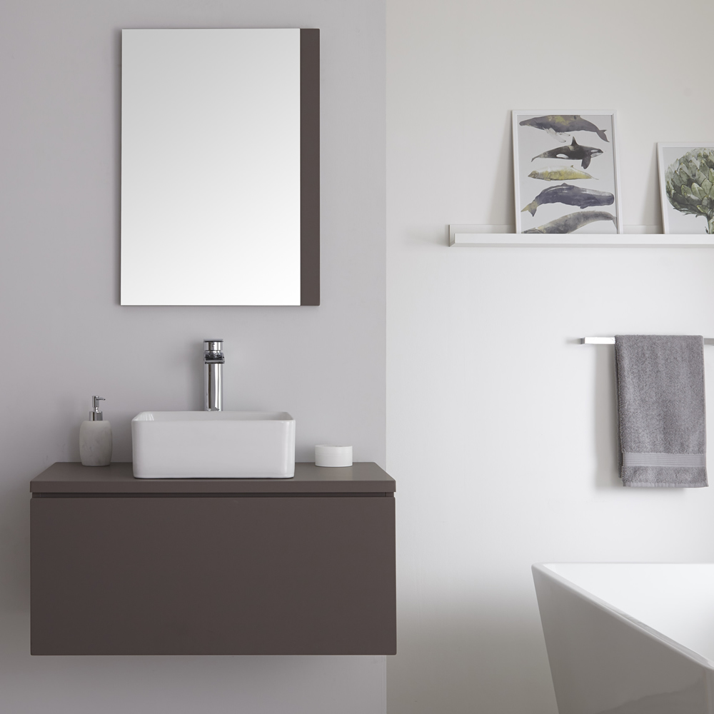 Hudson Reed Newington - quadratisches Aufsatzwaschbecken mit Unterschrank 800mm - Mattgrau