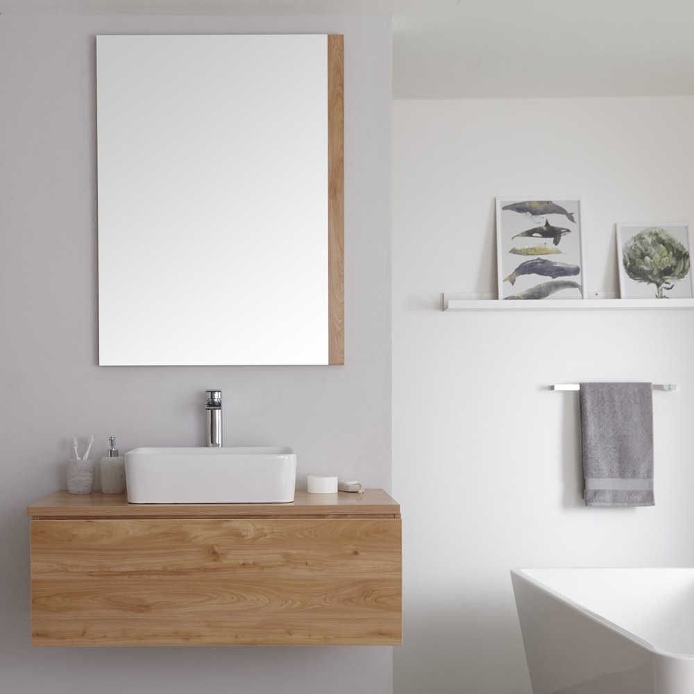 Hudson Reed Newington - quadratisches Aufsatzwaschbecken mit Unterschrank 1000mm - Goldeiche