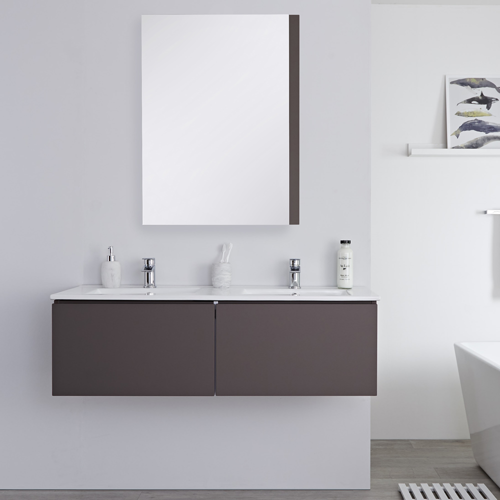 Hudson Reed Newington - Doppelwaschbecken mit Unterschrank 1200mm - Mattgrau